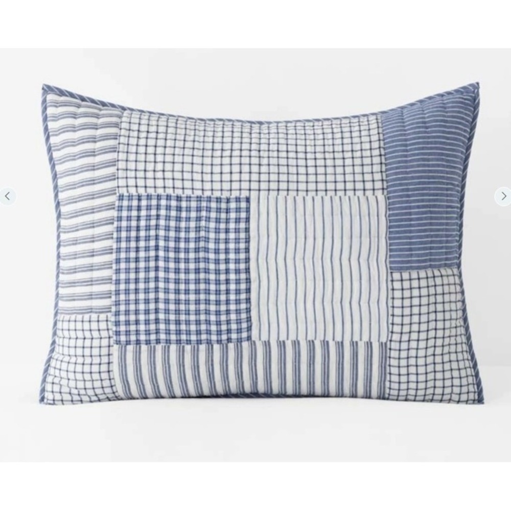 Company Kids Stripe Block Yarn-Dyed Patchwork Quilted Standard Sham Blue/White